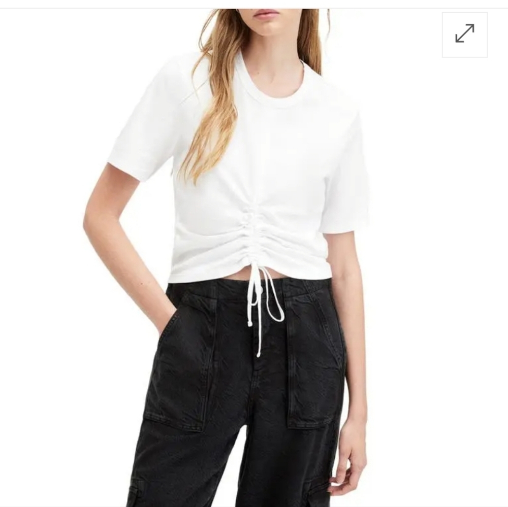 Nwt ALL SAINTS GIA RUCHED CHINCHED tee Shirt White Revolve Minimalist Lagenlook